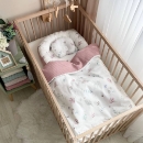 Paturica bebe din satin si stofa de vafe cu pilota Hortensie roz pudra (6)